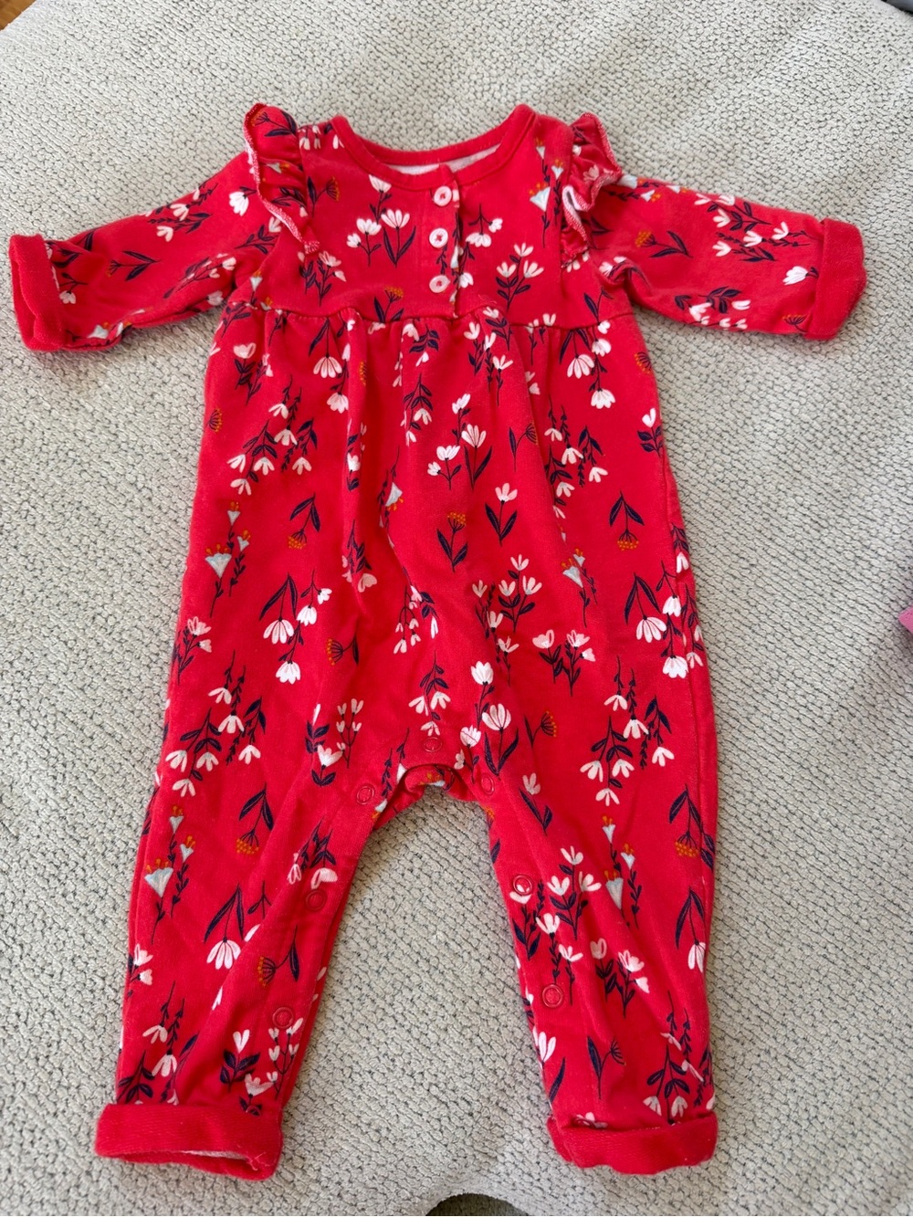 Carter's Red Floral Long-Sleeve Baby One-Piece